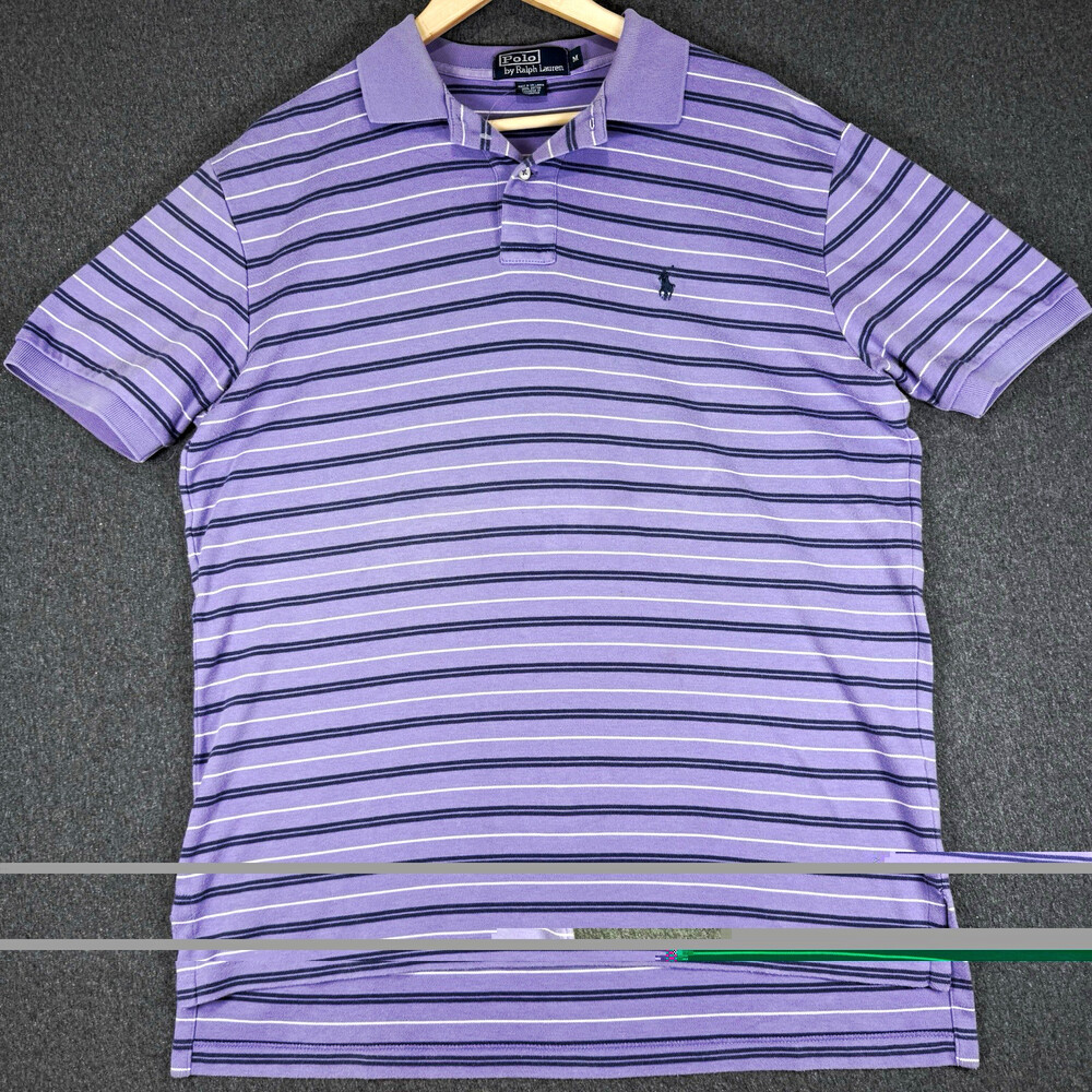 Polo Ralph Lauren Mens Medium Purple Striped Cotton Polo Shirt Navy Pony Logo